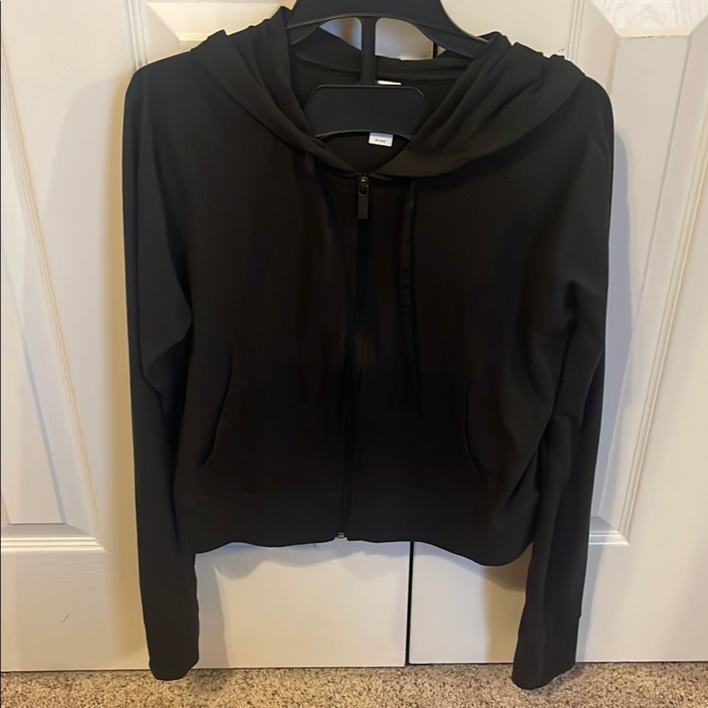 Black cropped lux zip up hoodie